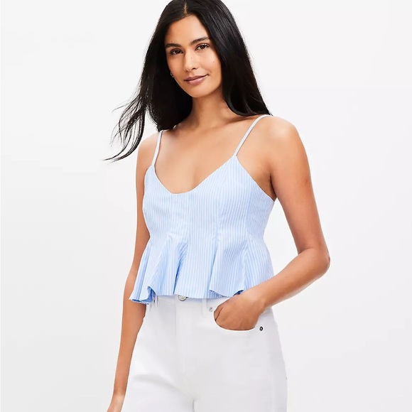LOFT Tops - Loft Striped Poplin Pleated Flare Cami